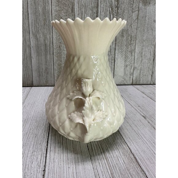 Vtg Belleek Irish Porcelain Thistle Vase 5th Green Mark MCM #0857 See Details - Picture 6 of 13